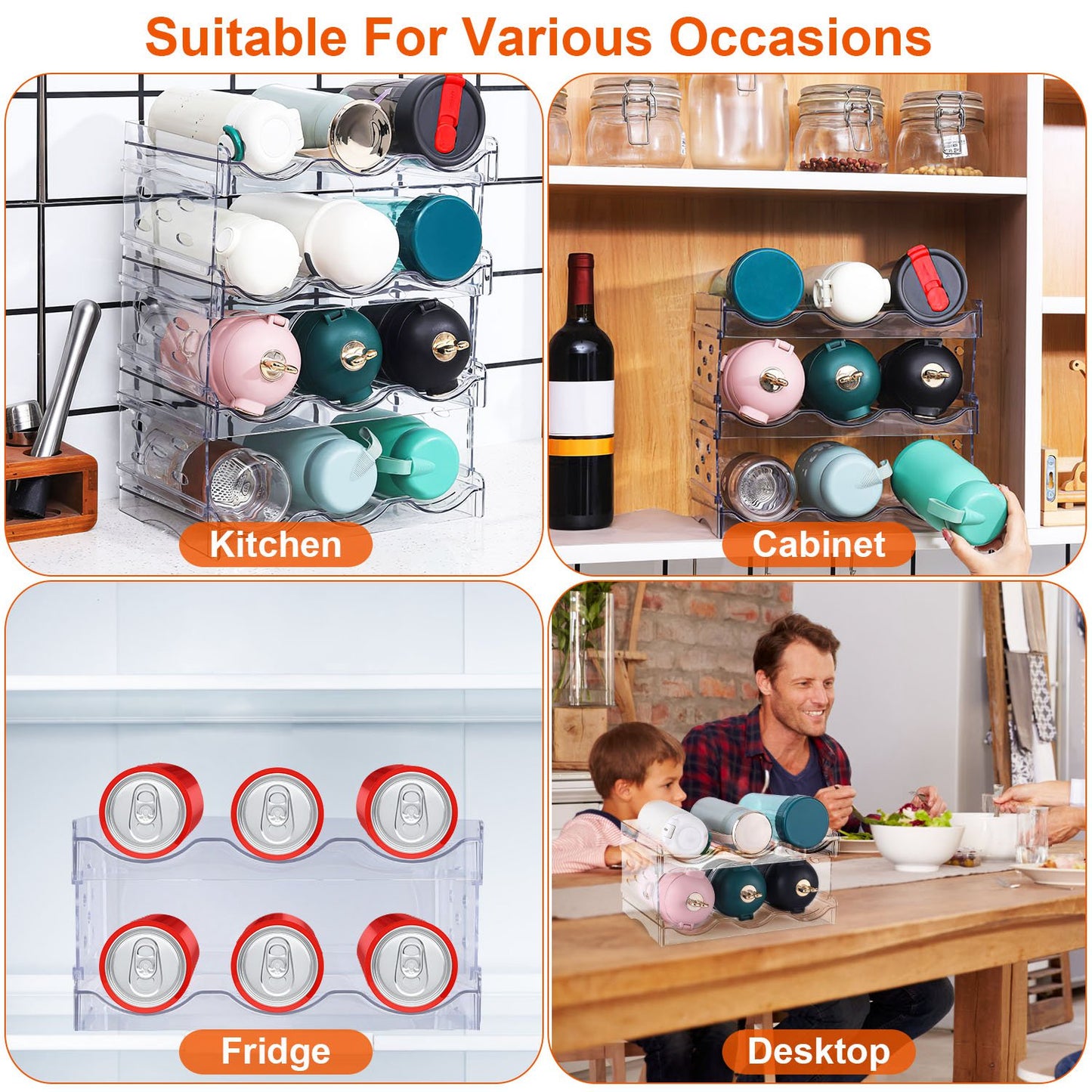 4-Tier Bottle Storage Holder – Stackable 12 Bottle Organizer for Kitchen Fridge & Pantry