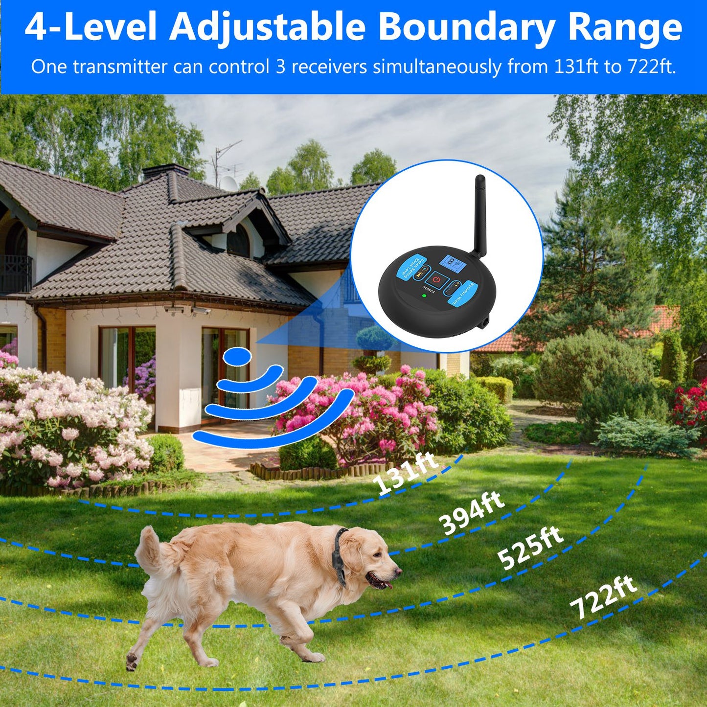 Wireless Dog Fence with Electric Training Collar Shock Boundary System for All Dog Sizes