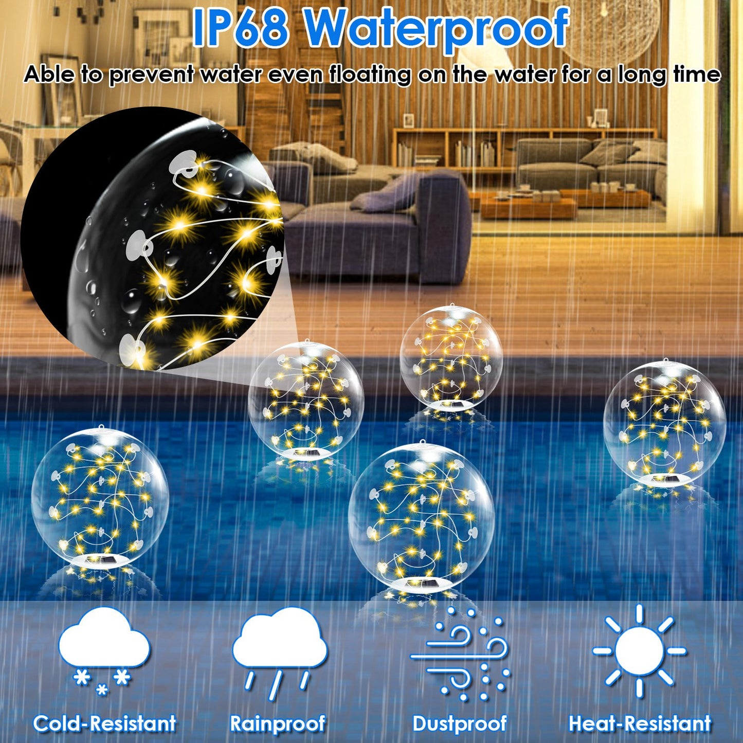 2Pcs 14in Solar Floating Pool Lights IP68 Waterproof With Remote