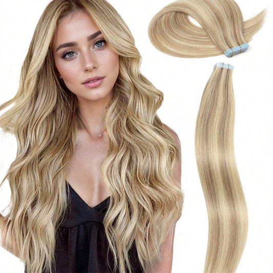 20” Double Drawn Virgin Human Hair Extensions – Invisible Skin Weft, 50g