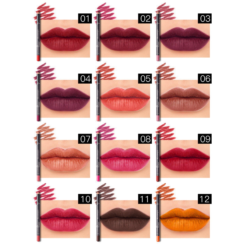 12-Piece Vegan Lip Liner Pencil Set – High-Pigment Natural Shades, Ultra-Fine Soft Pencils, Long-Lasting Wear