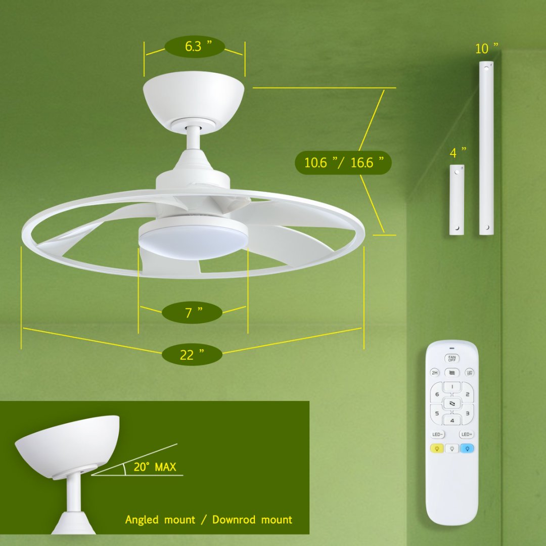 Light Pro 22-Inch LED Smart Ceiling Fan Matte White DC Motor