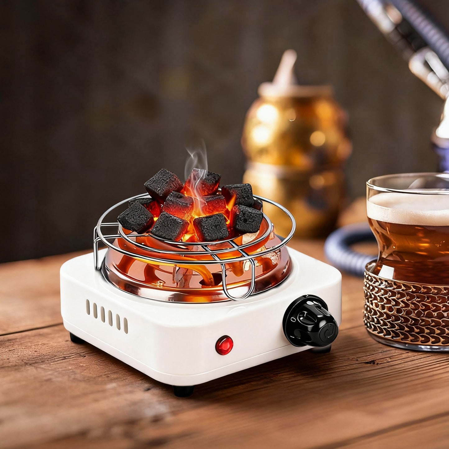 500W Electric Charcoal Burner for Hookah – 5-Level Thermostat with Grill & Tongs