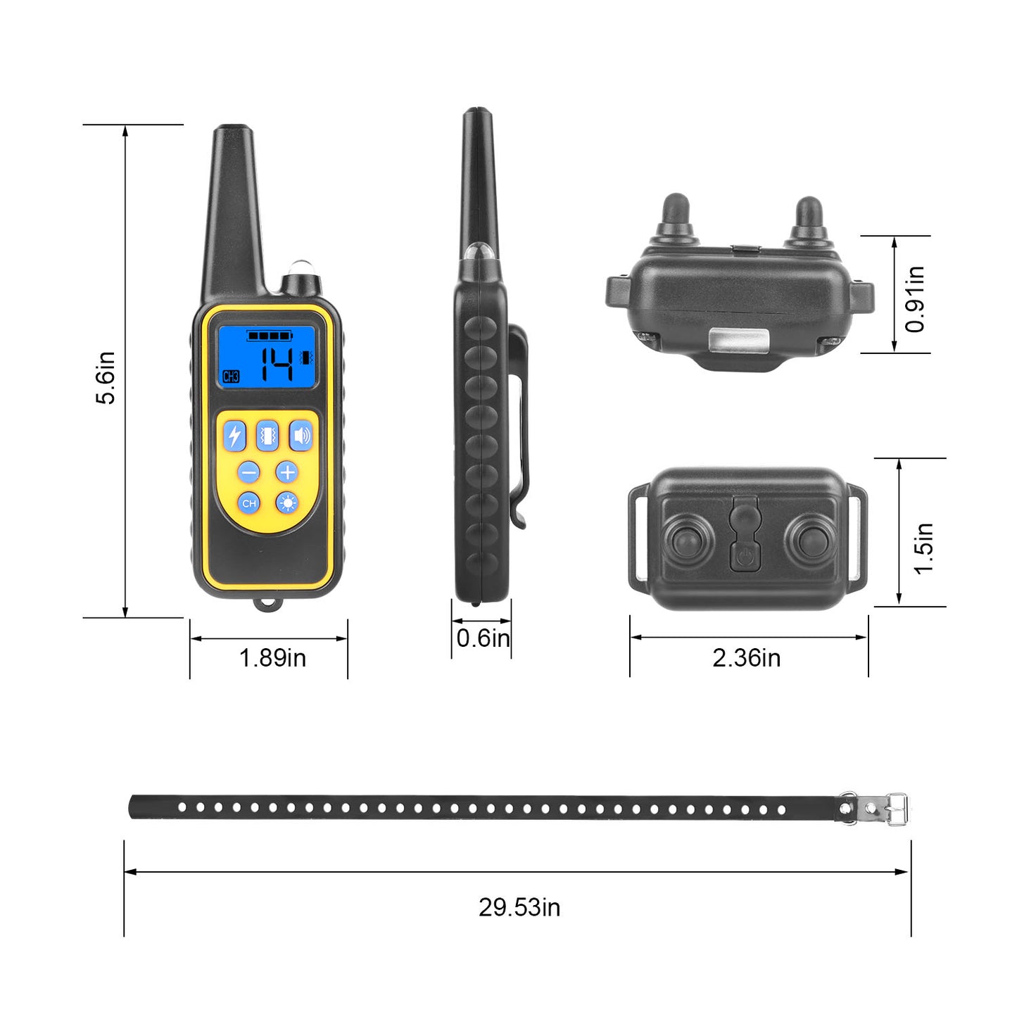 Remote Dog Training Collar IP67 Waterproof Rechargeable Pet Trainer 875 Yard Long Range 4 Modes Adjustable Levels 300mAh Battery