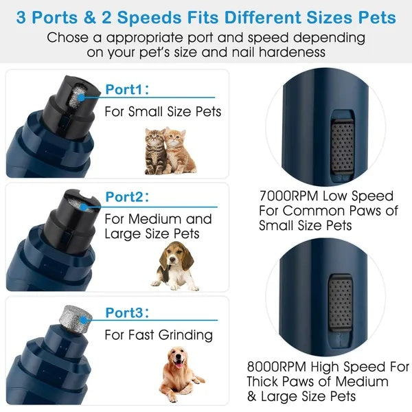 Dog Nail Grinder – 2 Speeds, Quiet, USB Rechargeable Pet Nail Trimmer