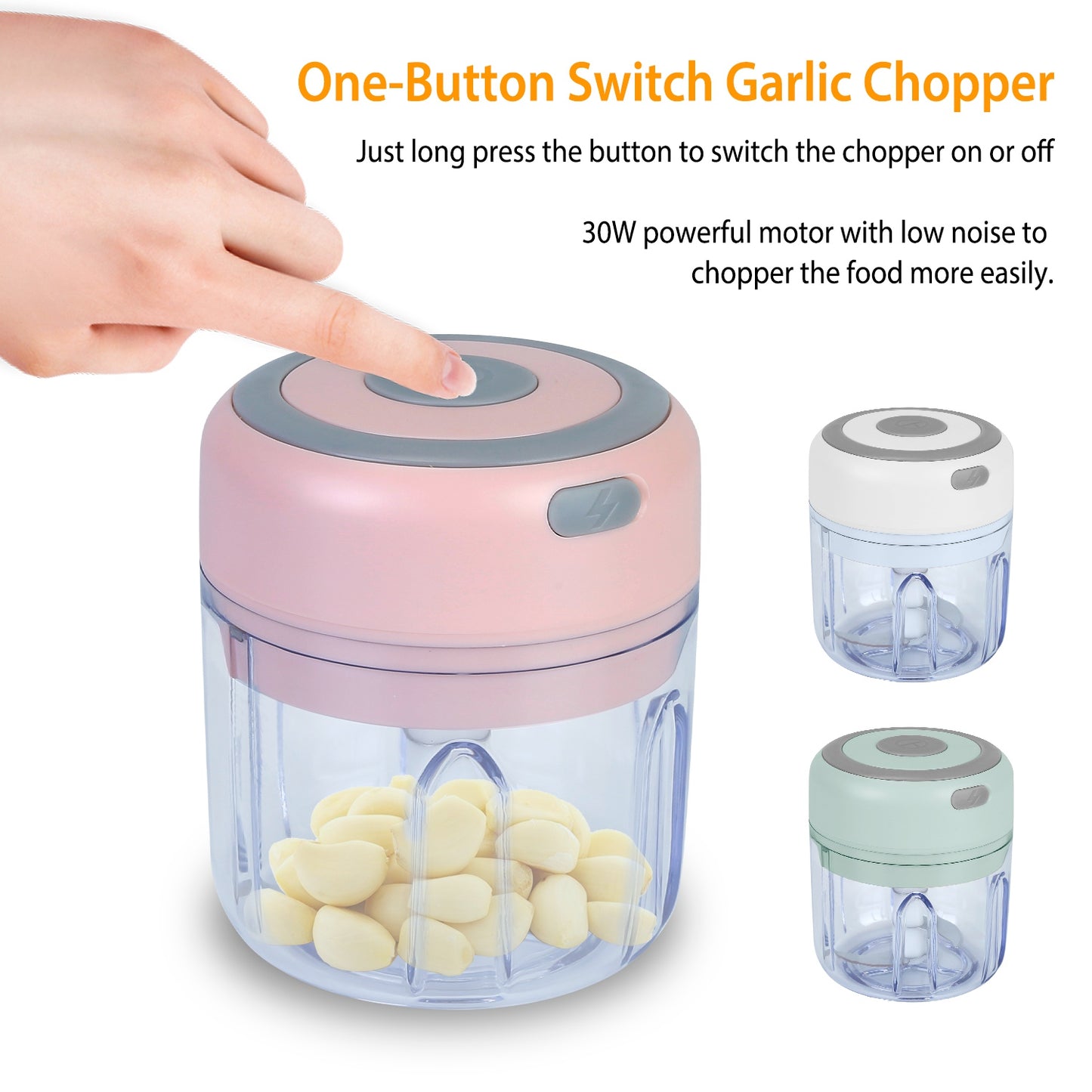 Mini Electric Garlic Chopper 8.45oz – Cordless Rechargeable Food Mincer