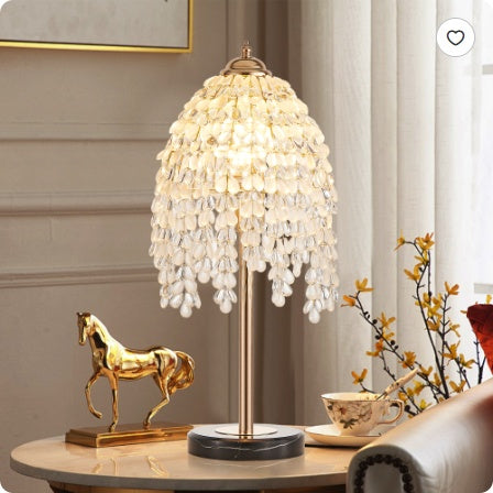 19-Inch Crystal Table Lamp Vintage Waterfall Design Marble Base