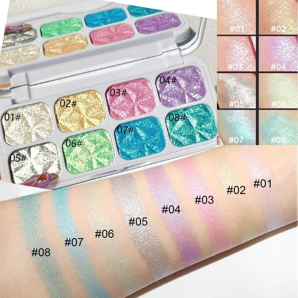 8-Color Macaron Chameleon Eyeshadow Palette – Multichrome Holographic Shimmer & Glitter Highlighter for Eyes, Face & Cheeks