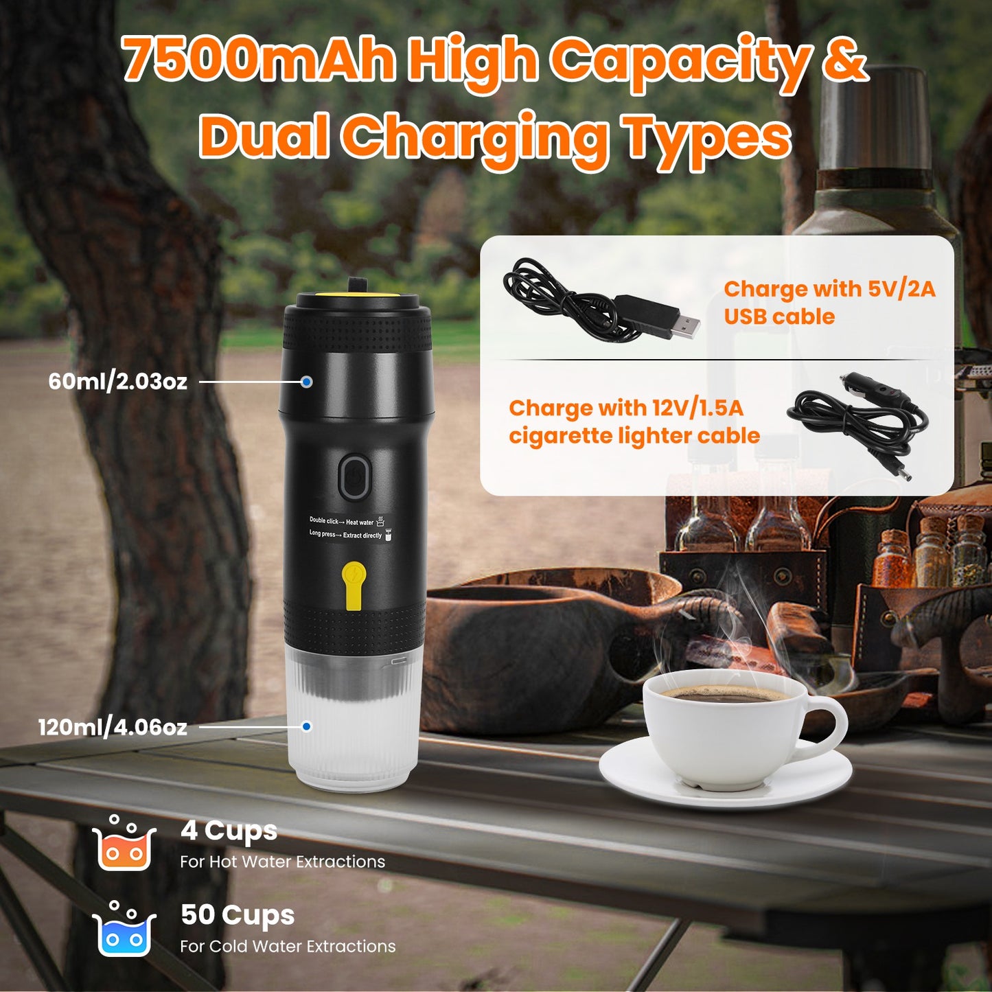 Portable Cordless Electric Espresso Coffee Maker Self-Heating