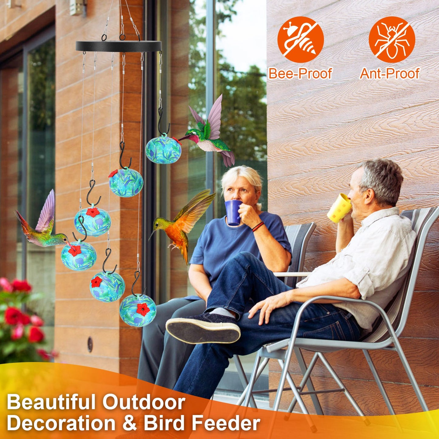 Hanging Hummingbird Feeder Wind Chime – Ant & Bee Proof Outdoor Garden Decor for Patio, Yard & Balcony