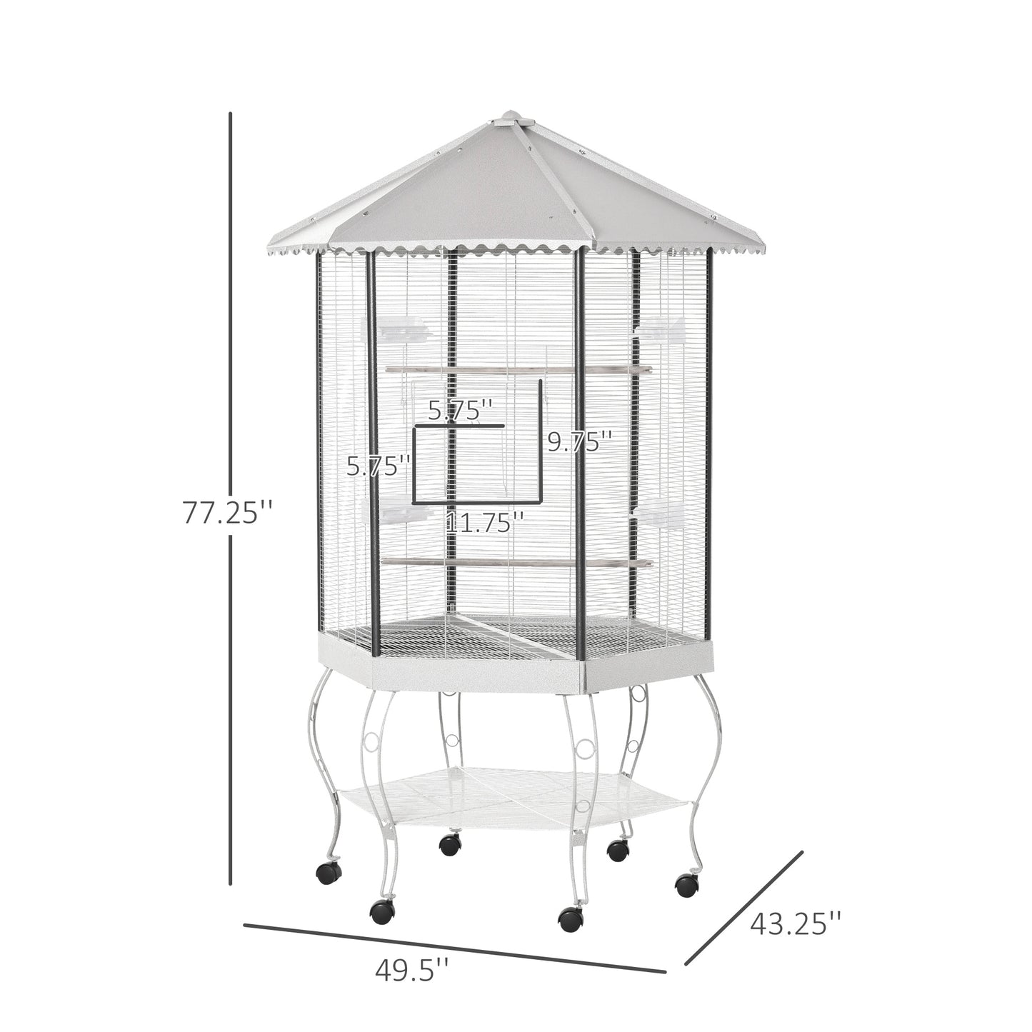 77” Hexagon Portable Flight Bird Cage Aviary with Covered Canopy & Storage Shelf