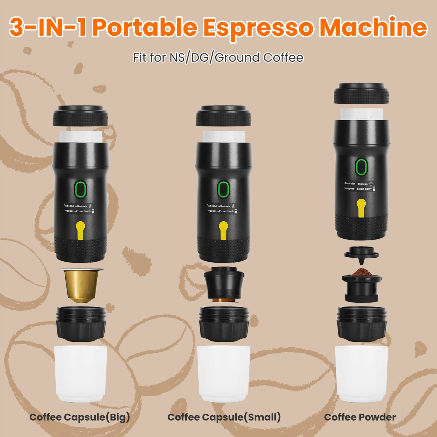 Portable Cordless Electric Espresso Coffee Maker Self-Heating