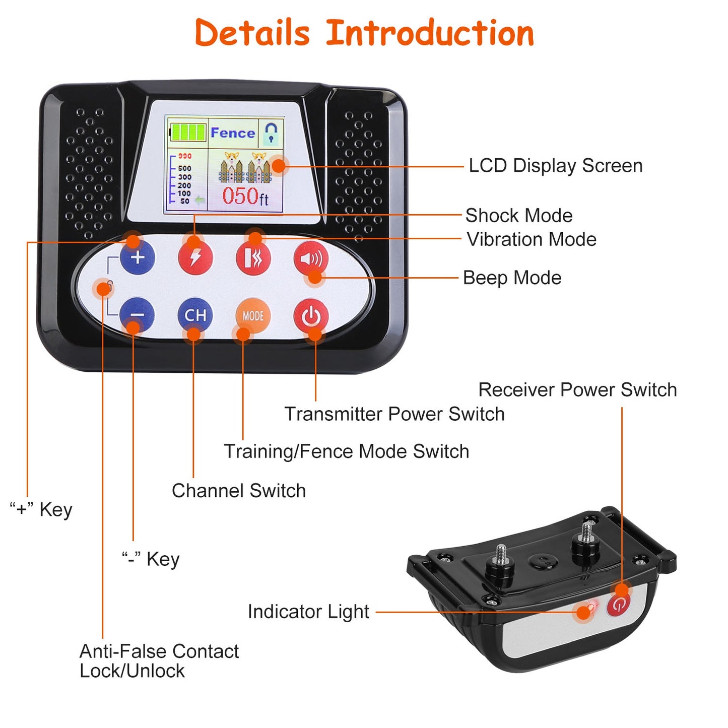 “Wireless Dog Fence Training Collar – 990FT Range, IPX6 Waterproof, Remote with Beep, Vibration & Shock Modes, 0-9 Levels, 4 Channels, Rechargeable”