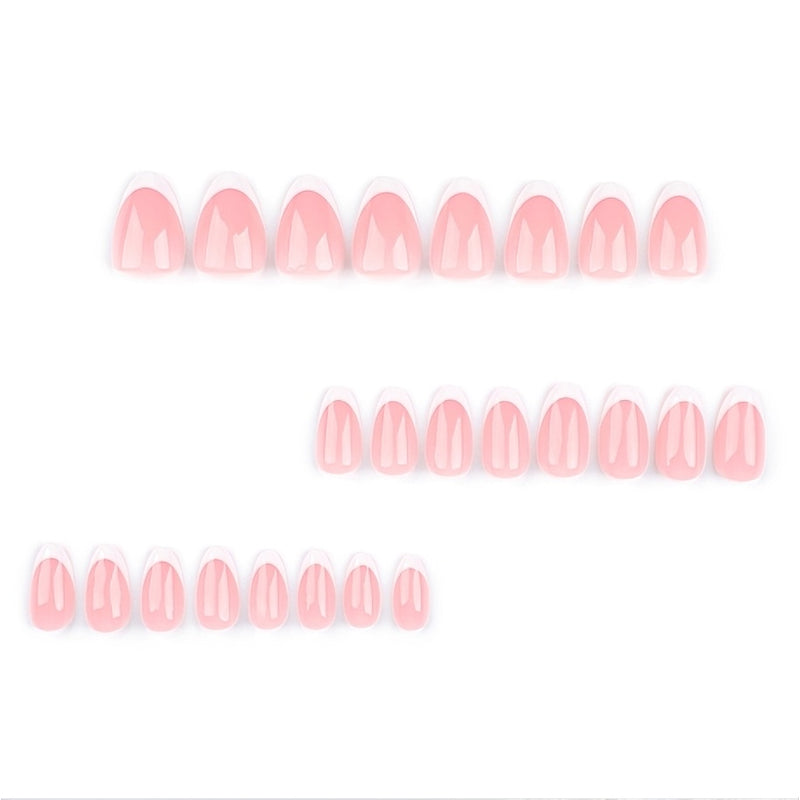 24PCS Minimalist Short Press-On Nails – Oval & Almond French Tip Fake Nails