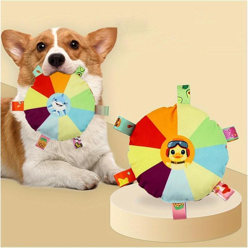 Interactive Plush Dog Toys – Flying Disc & Tug-of-War Chew Toy with Bell | Bite-Resistant, Washable, Turntable Pattern