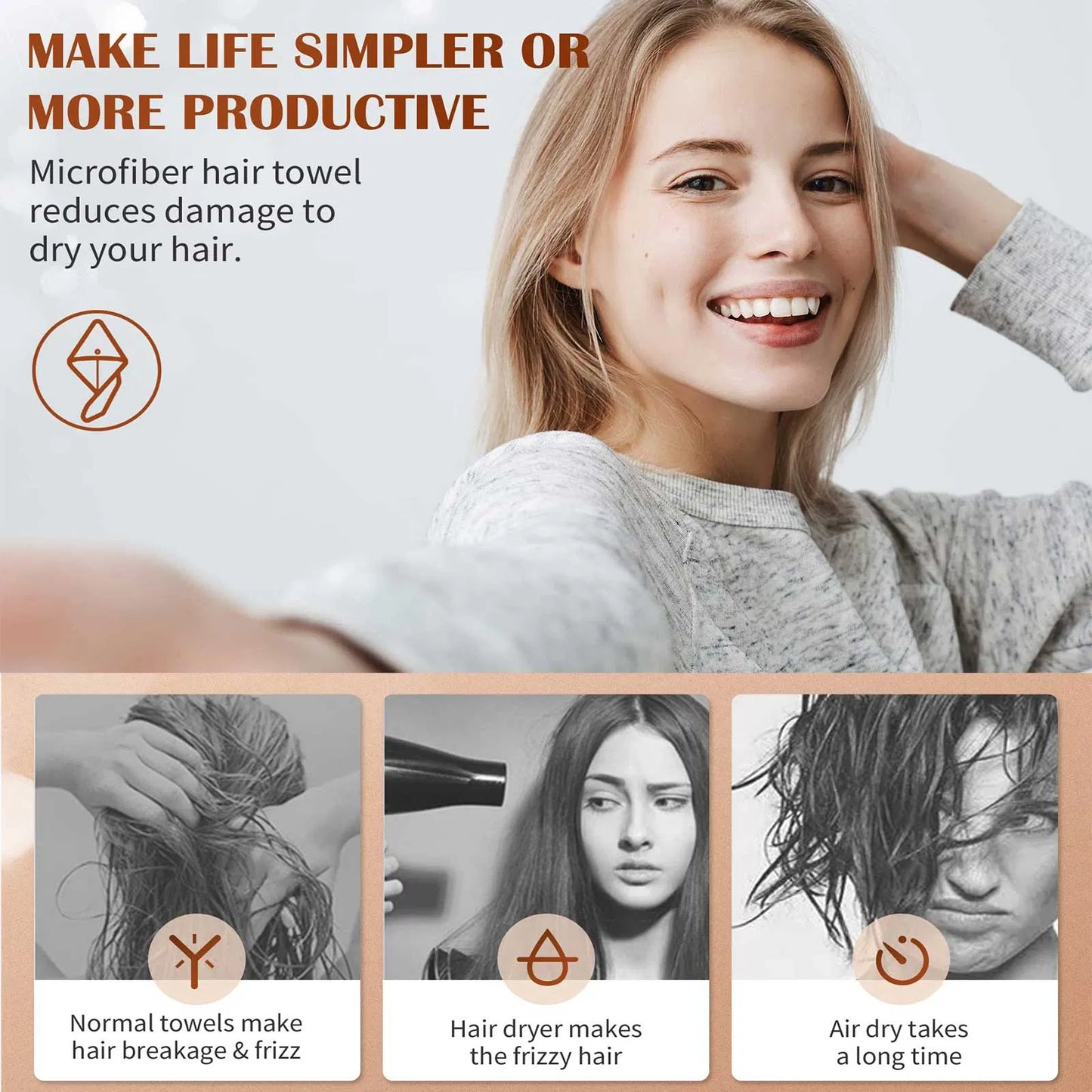 Women’s 3-Pack Microfiber Hair Towel Wraps – Ultra Absorbent Turbans for Curly, Long & Thick Hair