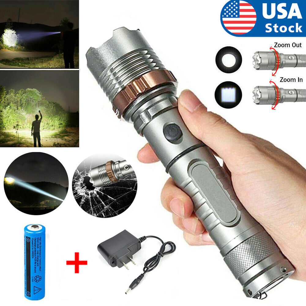 Rechargeable LED Flashlight Work Light Super Bright with Escape Hammer