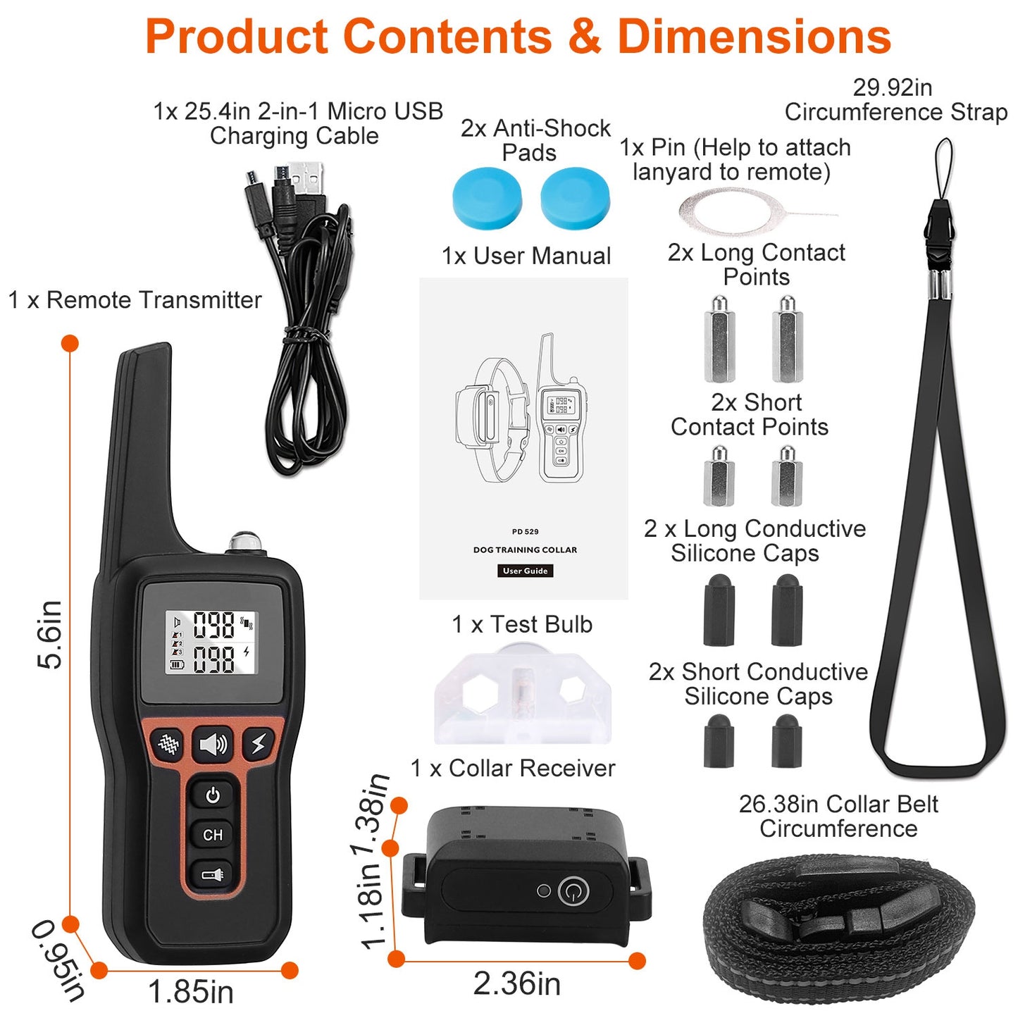 3280FT Dog Training Collar IP67 Waterproof Rechargeable Pet Trainer Beep, Vibration & Shock 3 Channels with Flashlight – Collar or Receiver Only