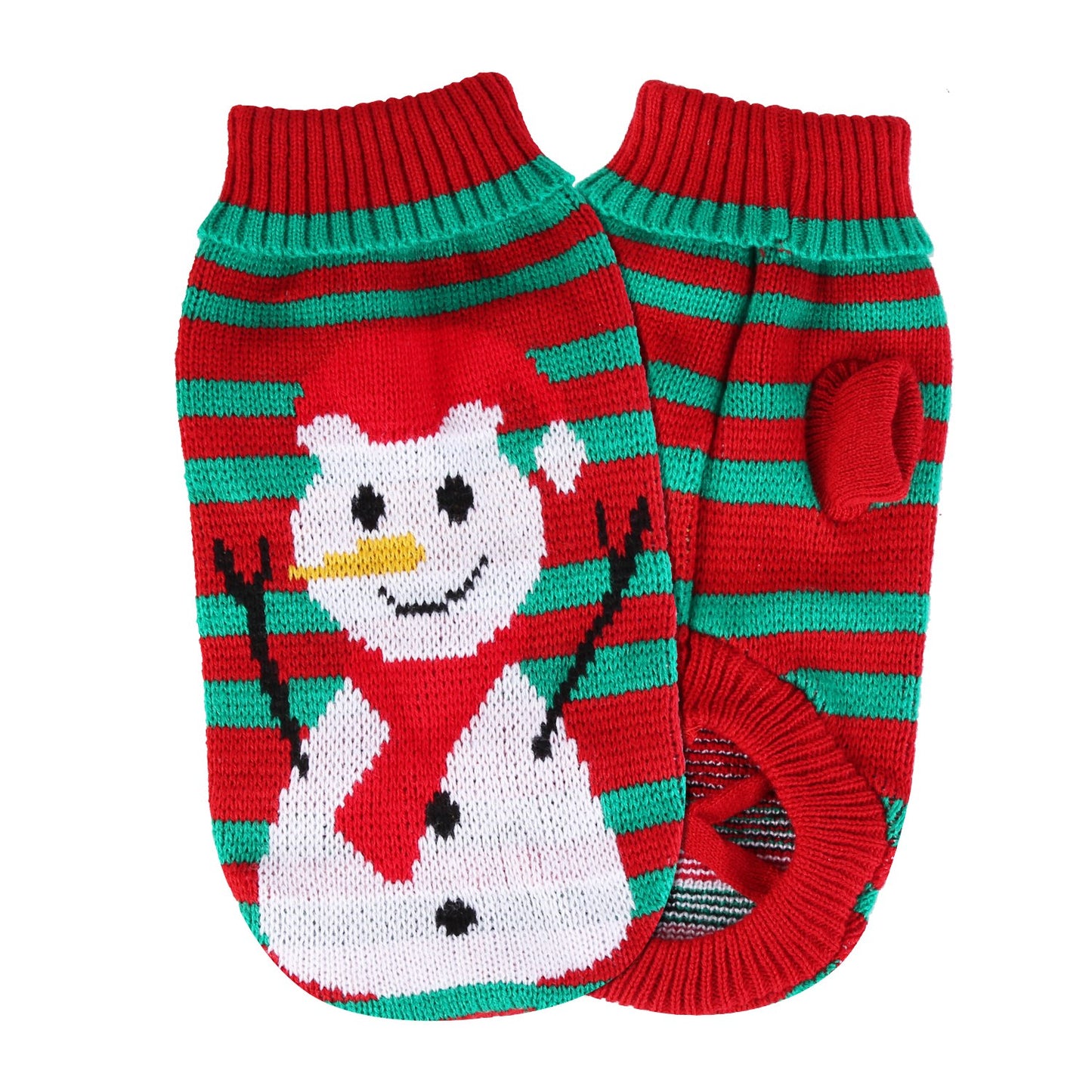 Pet Christmas Turtleneck Sweater – 2 Patterns, 4 Sizes for Dogs & Cats | Snowman & Stripes Holiday Costume