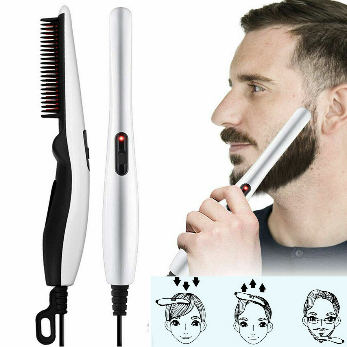 Men’s Beard & Hair Straightening Hot Comb – Negative Ion Styling Brush