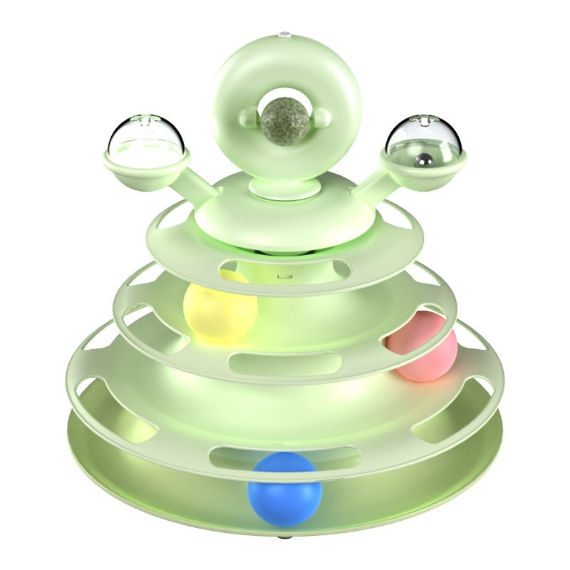 4-Level Cat Tower with Interactive Turntable & Roller Balls – Pet Puzzle Toy for Training & Fun