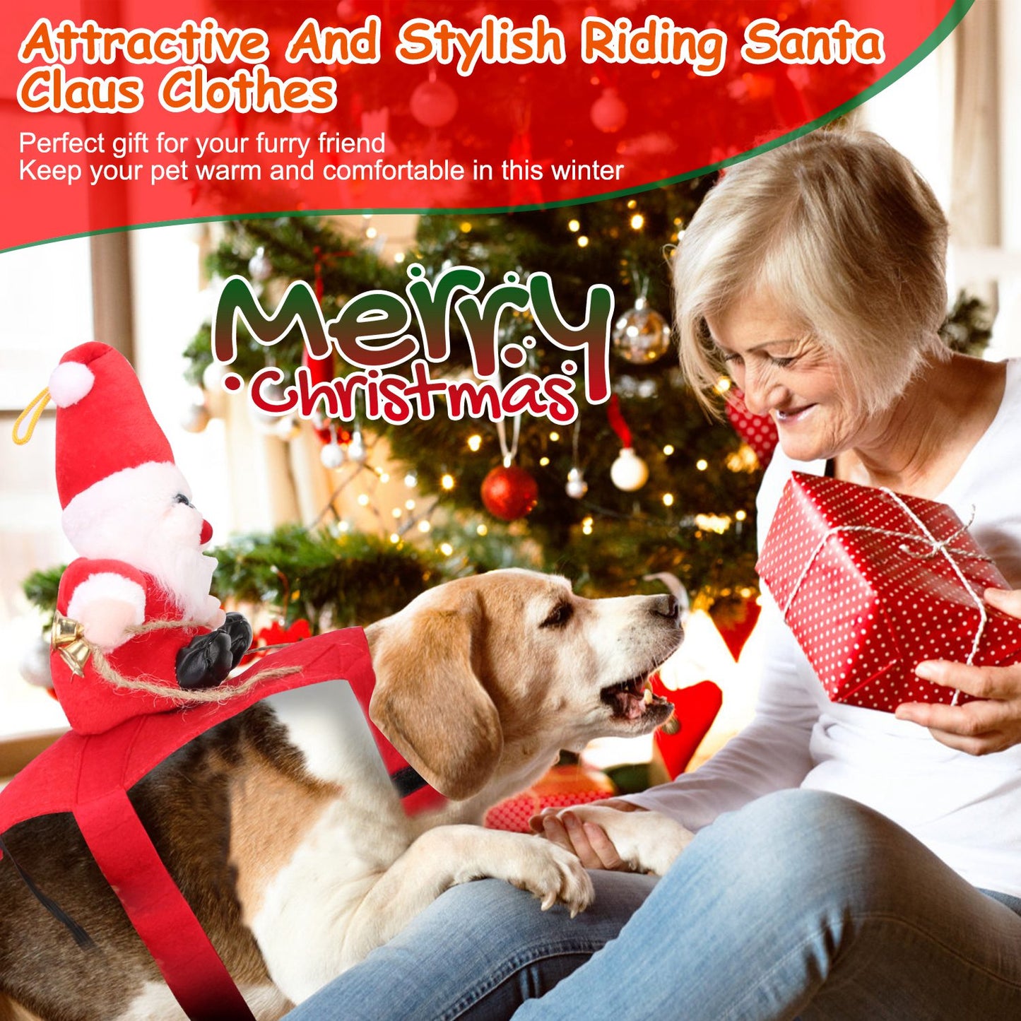 Pet Christmas Costume – Santa Claus Dog & Cat Winter Coat with Bell | Red Holiday Outfit (S–XL)