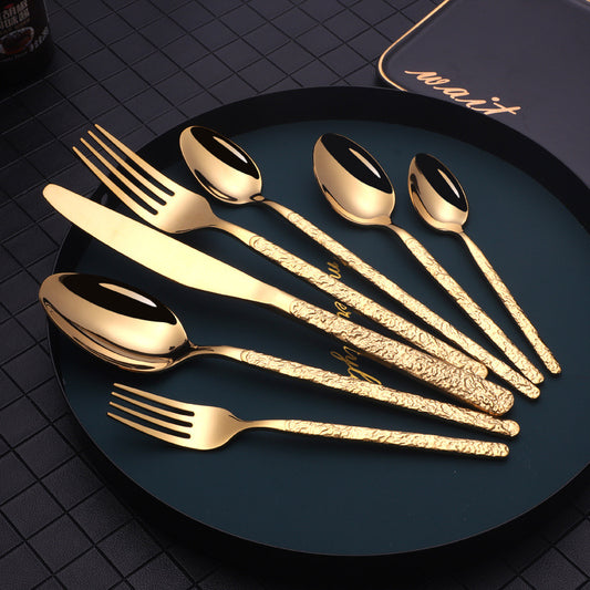 Embossed Textured Handle Steak Knife Set – Western Style Cutlery