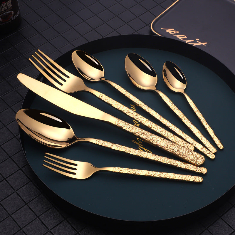 Embossed Textured Handle Steak Knife Set – Western Style Cutlery