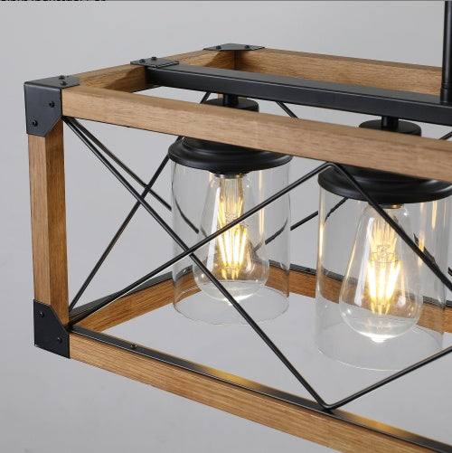 32-Inch Walnut Industrial Farmhouse 5-Light Rectangle Pendant