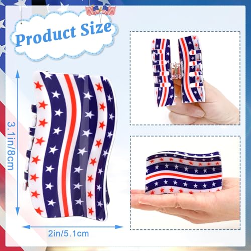 3PCS American Flag Hair Claw Clips – USA Patriotic Red, White & Blue