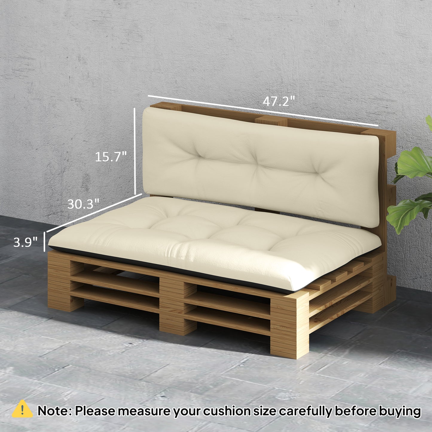 2-Seater Outdoor Pallet Cushions – 3.9in Thick Tufted Replacement Pads, Cream White