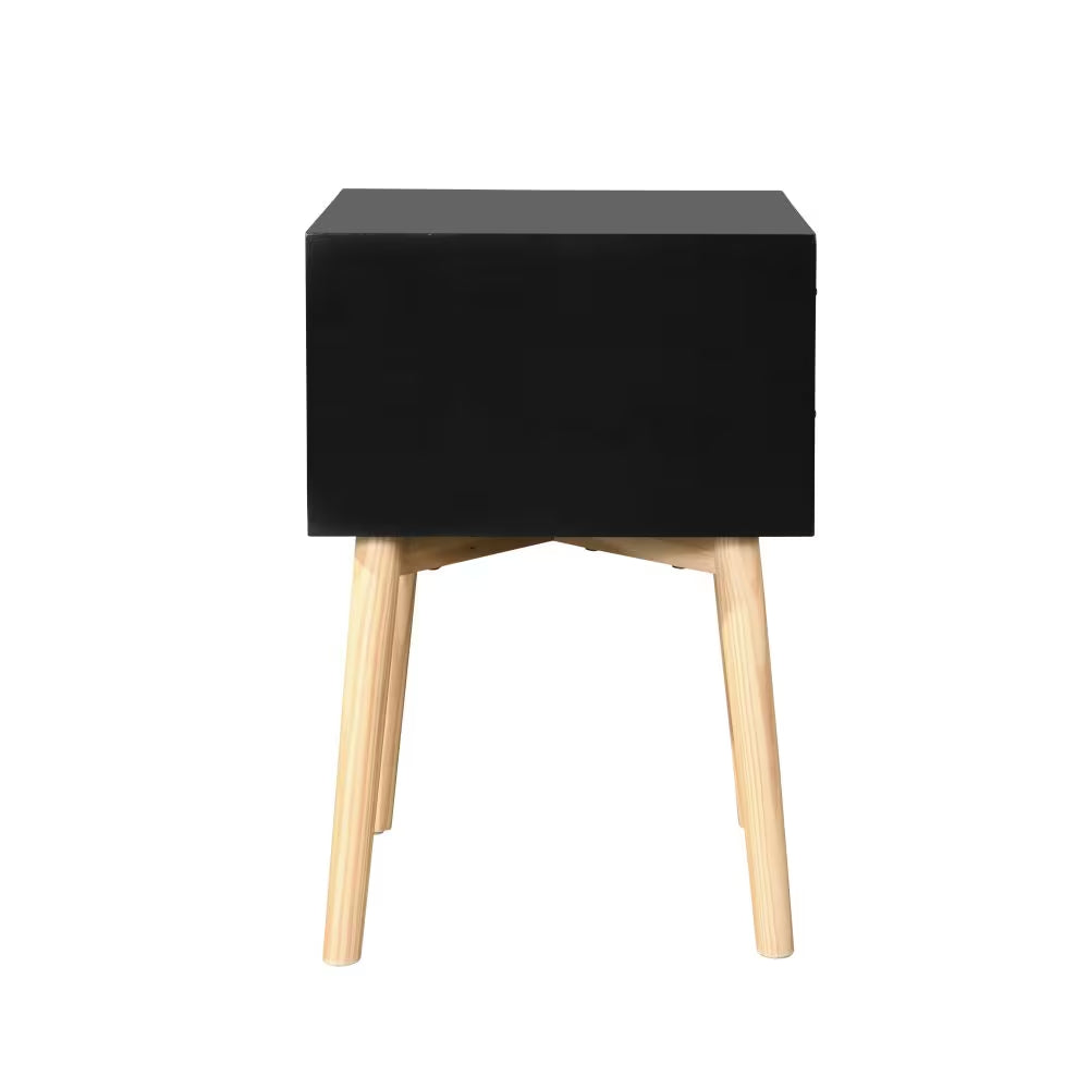 Mid-Century Modern Bedside Table With 2 Drawers, Rubber Wood Legs Nightstand Storage Cabinet