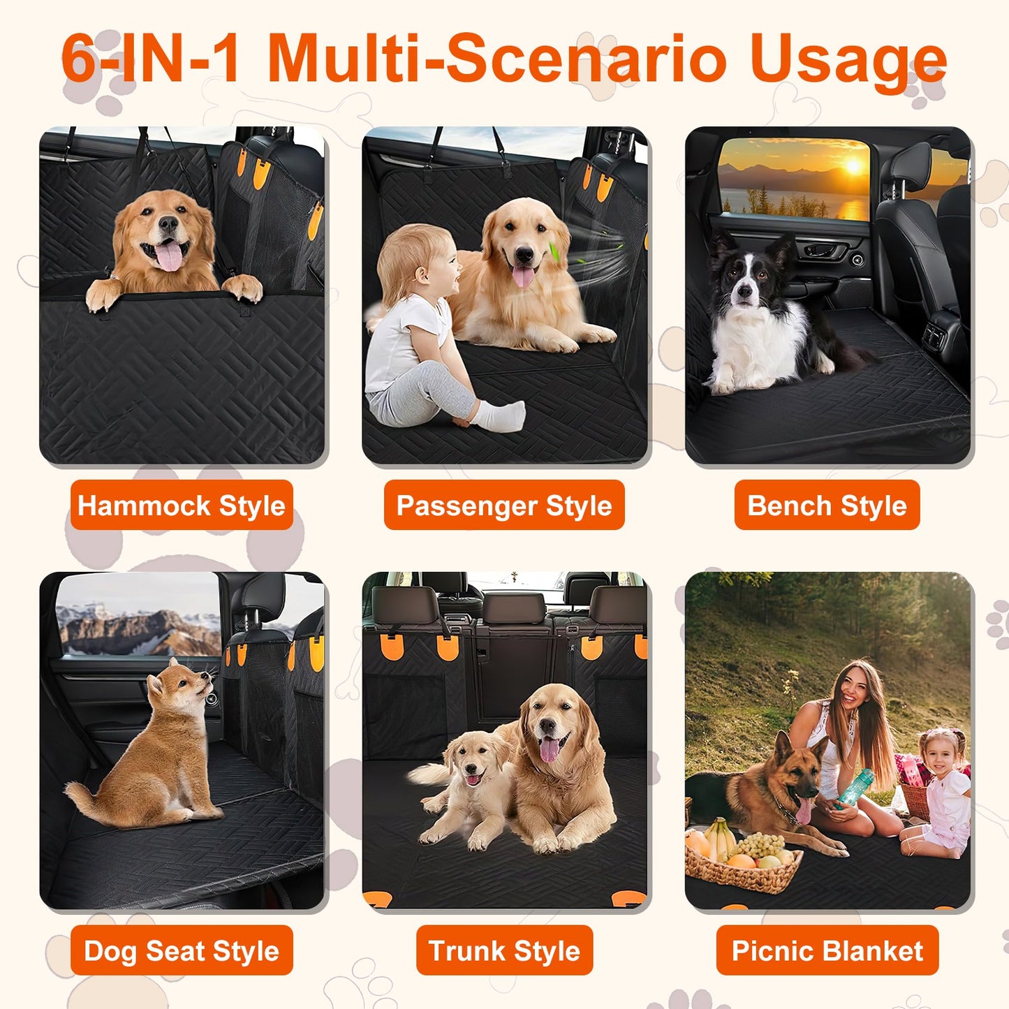 Waterproof Dog Car Seat Cover Back Seat Hammock Non-Slip Scratchproof Pet Seat Protector for SUV Truck Car