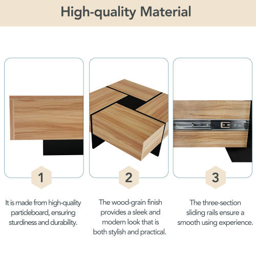Unique Design Coffee Table – 4 Hidden Storage Compartment Living Room Table