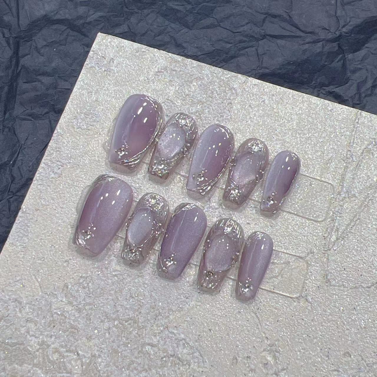 Handmade Wearable Armor Fake Nail Patch – 3D Metallic Press-On Nails for Cosplay & Gothic Style