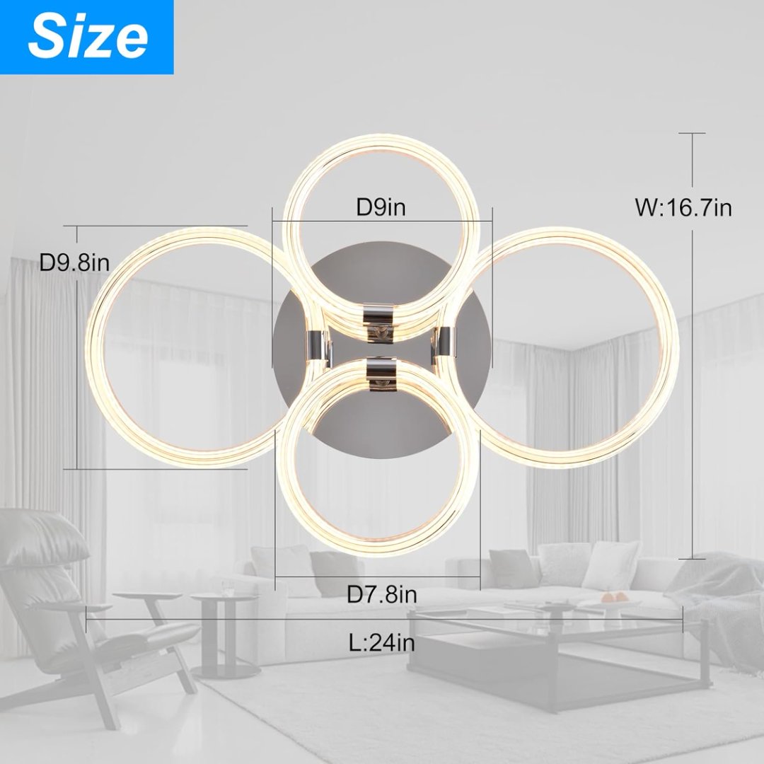 Modern LED Flush Mount Ceiling Light 6-Ring Dimmable Remote