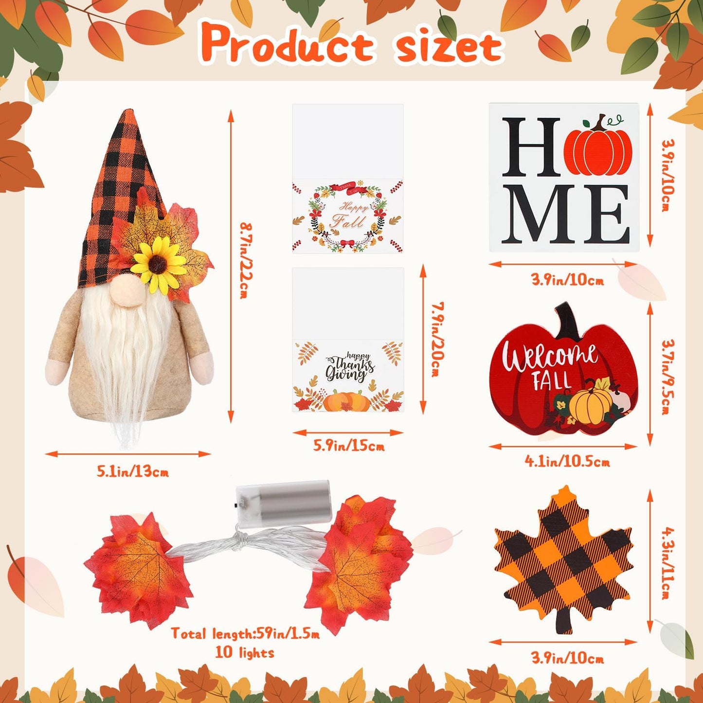 Fall Gnome Tiered Tray Set with Pumpkin & Maple Leaf Decor