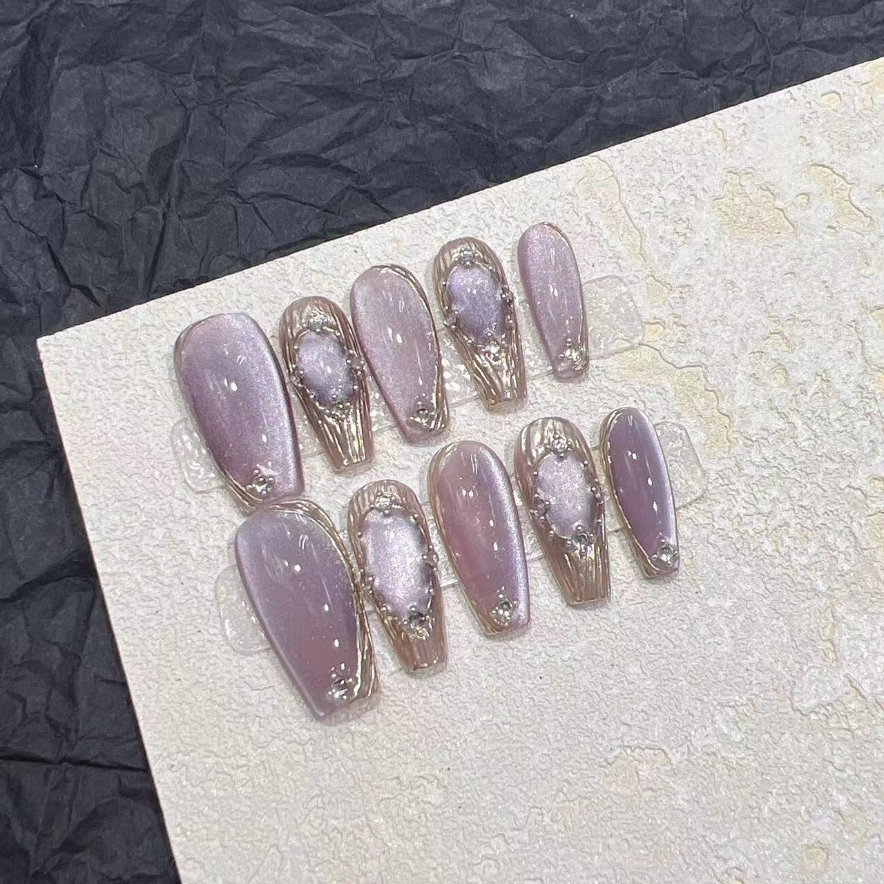 Handmade Wearable Armor Fake Nail Patch – 3D Metallic Press-On Nails for Cosplay & Gothic Style