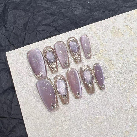 Handmade Wearable Armor Fake Nail Patch – 3D Metallic Press-On Nails for Cosplay & Gothic Style
