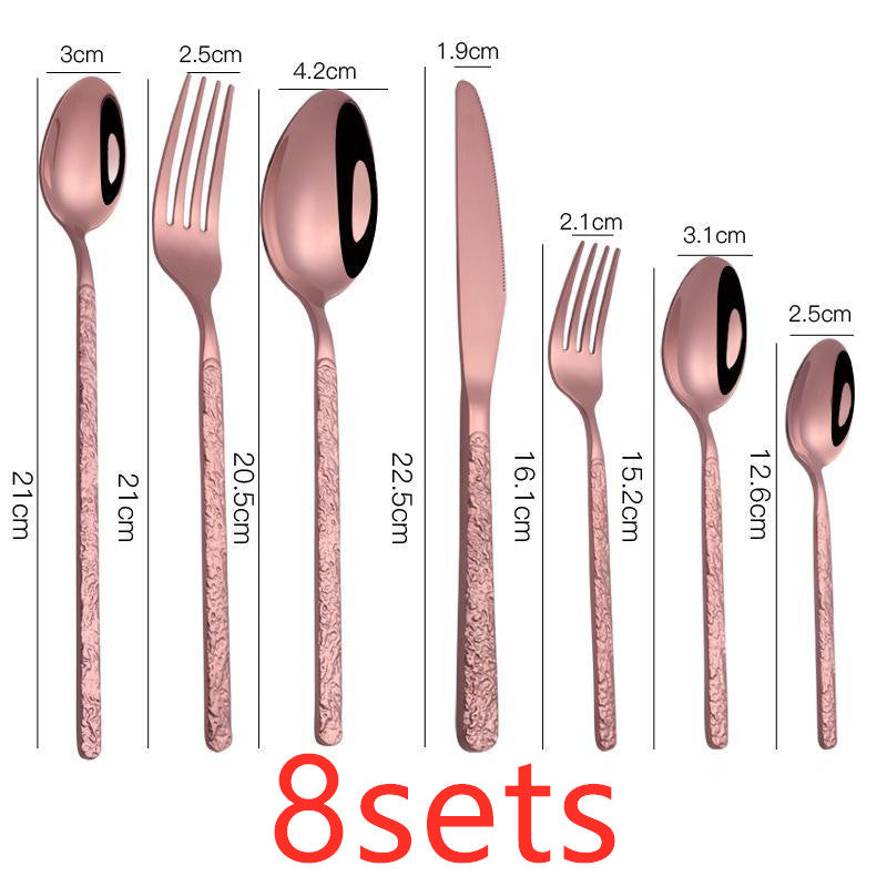 Embossed Textured Handle Steak Knife Set – Western Style Cutlery