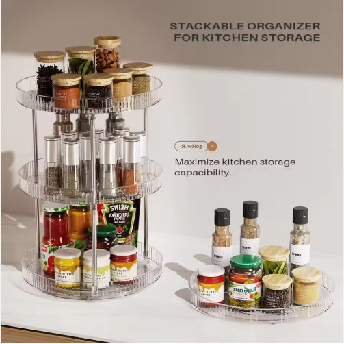 2-Pack Double-Layer Rotating Spice Rack – Spinning Organizer for Kitchen Counter