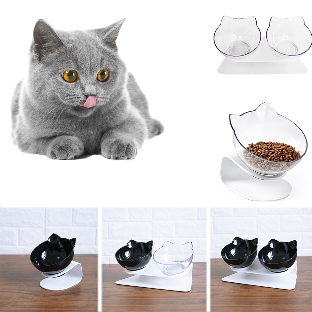 Ergonomic Cat Double Bowl | Elevated Food & Water Dish for Neck Protection