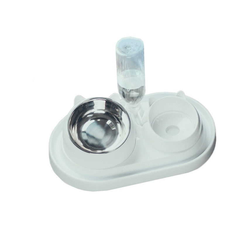 Stainless Steel Elevated Double Dog Bowl – Cervical Protection, Slanted Design for Food & Water