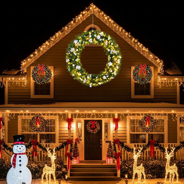 60in Pre-Lit Christmas Wreath – Artificial Xmas Wreath with 220 LED Lights & DIY Ornaments