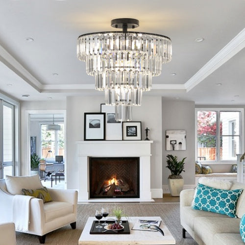 Large Black Crystal Chandelier Modern Luxury Ceiling Light Fixture