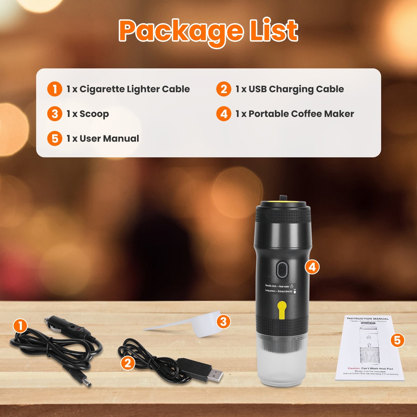 Portable Cordless Electric Espresso Coffee Maker Self-Heating