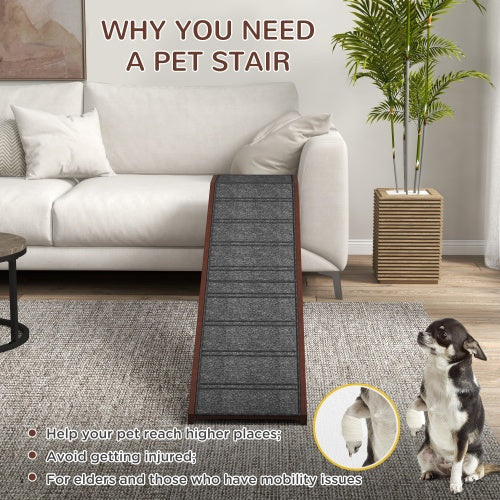 PawHut Dog Ramp for Bed & Sofa – Non-Slip Carpet Pet Ramp with Top Platform, 74 x 16 x 25 in, Brown