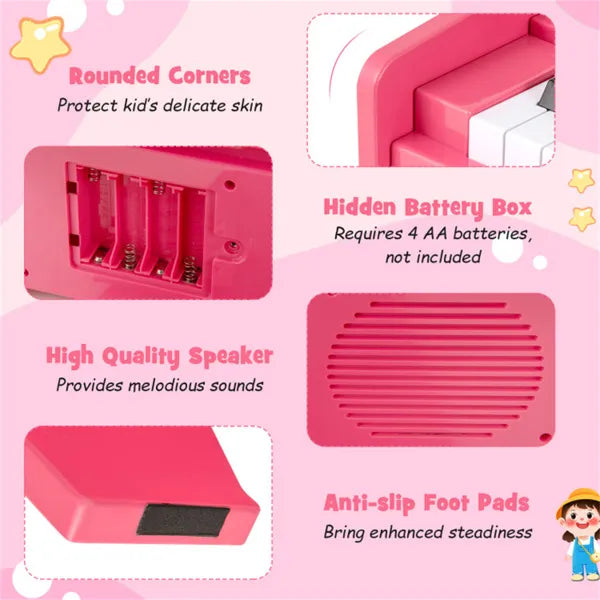 25 Keys Mini Digital Piano for Kids – Pink, Lighted Teaching Mode with 6 Tones & 15 Demo Songs