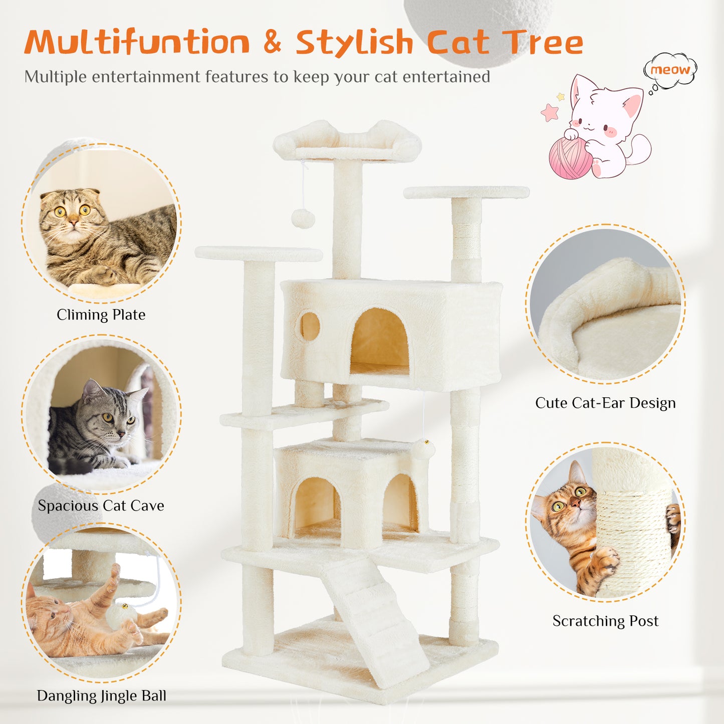 Multi-Functional Cat Tree – Climbing Tower with Scratching Posts & Play Areas