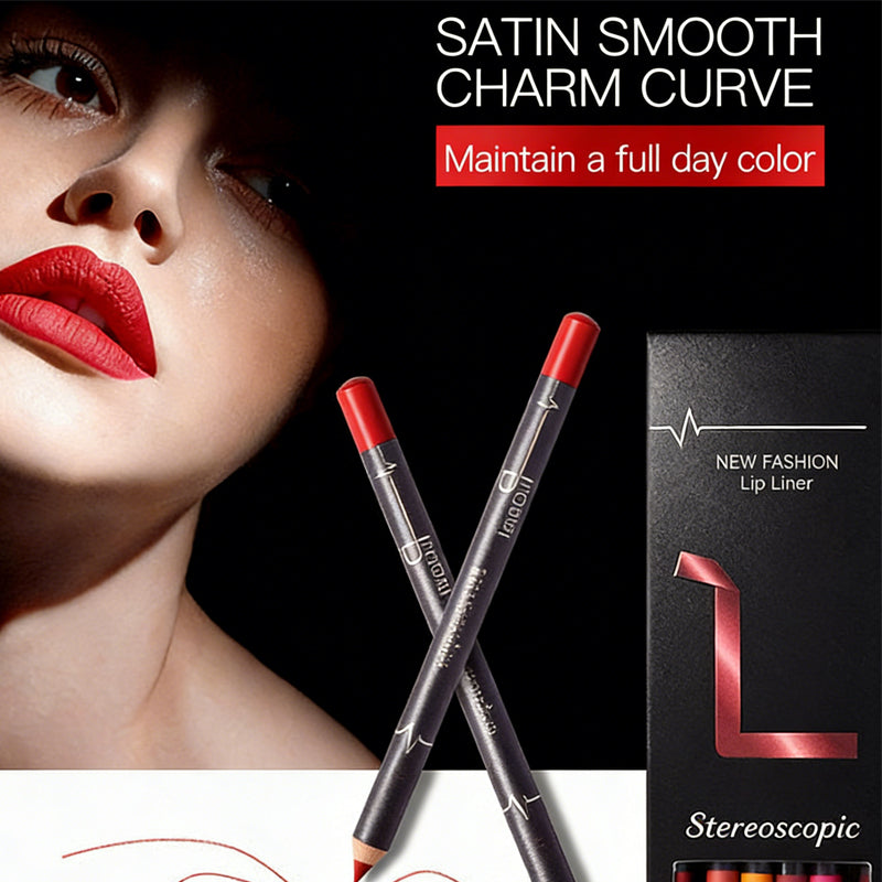 12-Piece Vegan Lip Liner Pencil Set – High-Pigment Natural Shades, Ultra-Fine Soft Pencils, Long-Lasting Wear